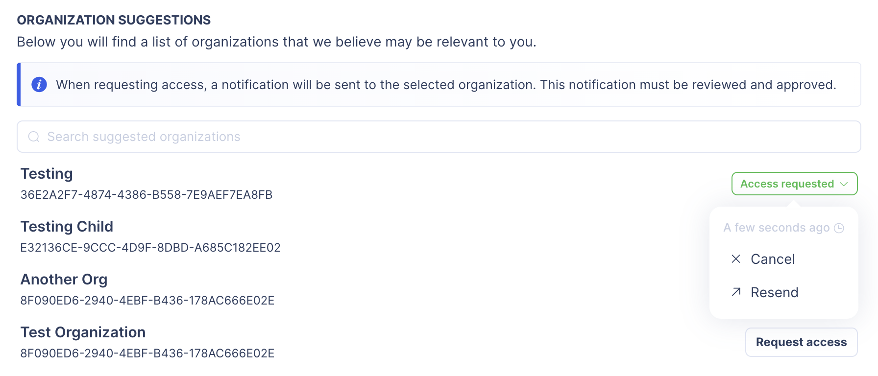 Organization suggestions list